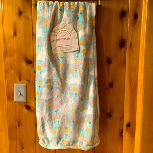 Velvet Plush Oversized Easter Bunny & Floral Throw